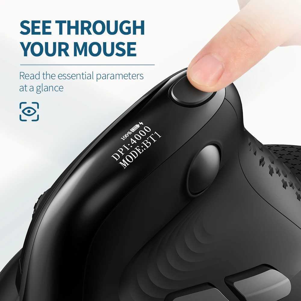 Delux M618XSD Seeker Ergonomic Vertical Mouse with OLED Screen 4000DPI Rechargeable 1000mA Removable Back Cover For ComputerLX241024