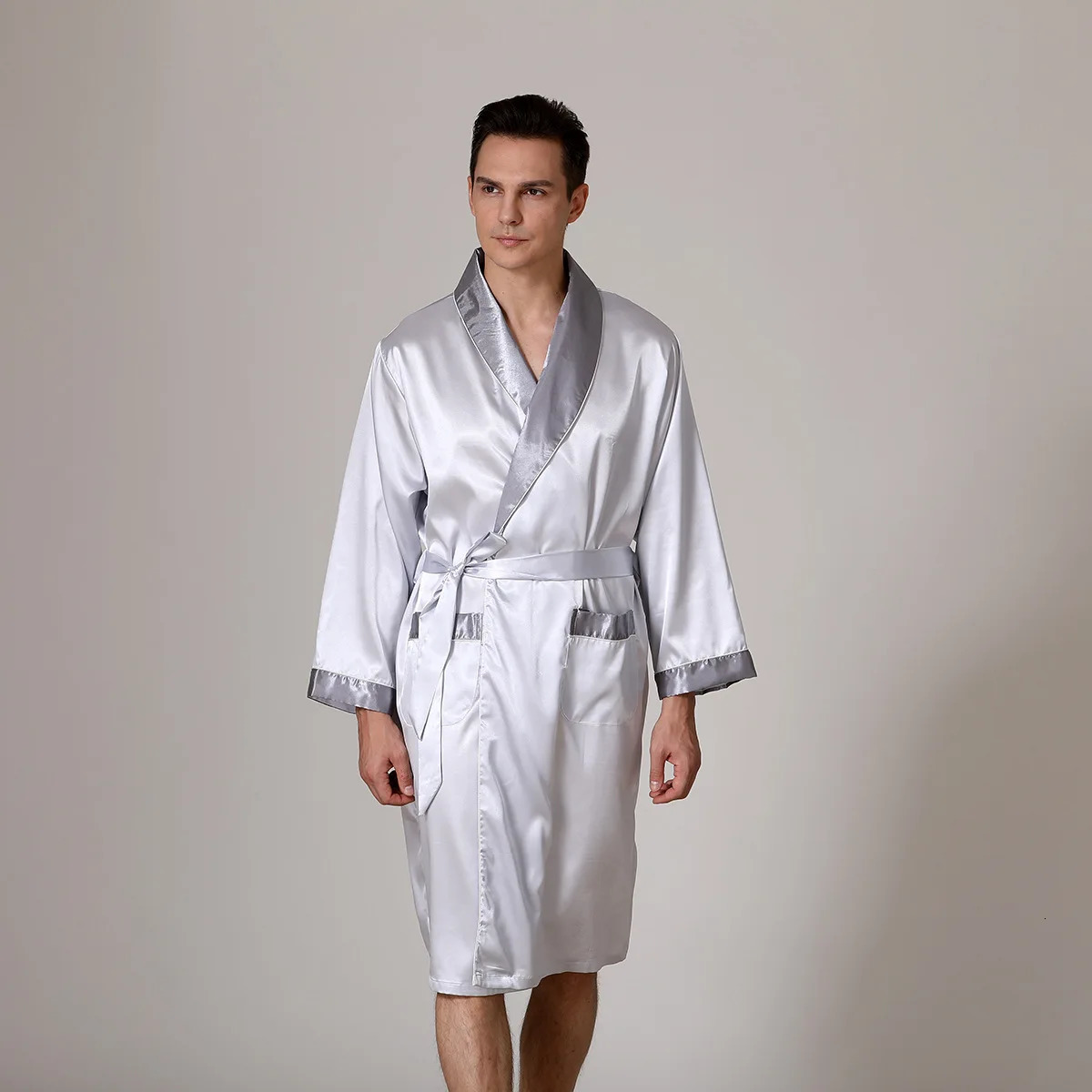 Mens kimono Bathrobe loose sleepwear terrace silk dyed home clothing mens casual sleepwear with belt evening gown 241023