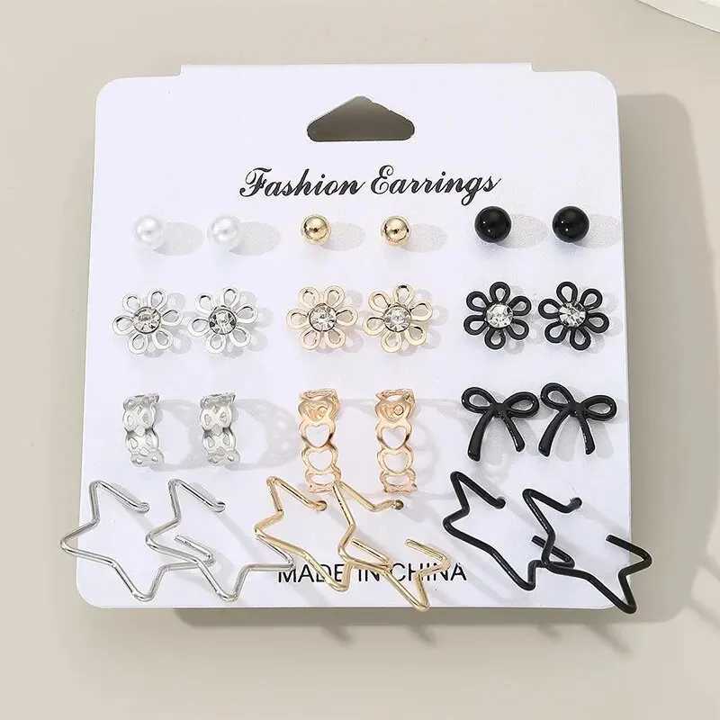 15 pairs of combinations simple and cute niche design vintage high-quality Beanie earrings shell pearl decoration W241023