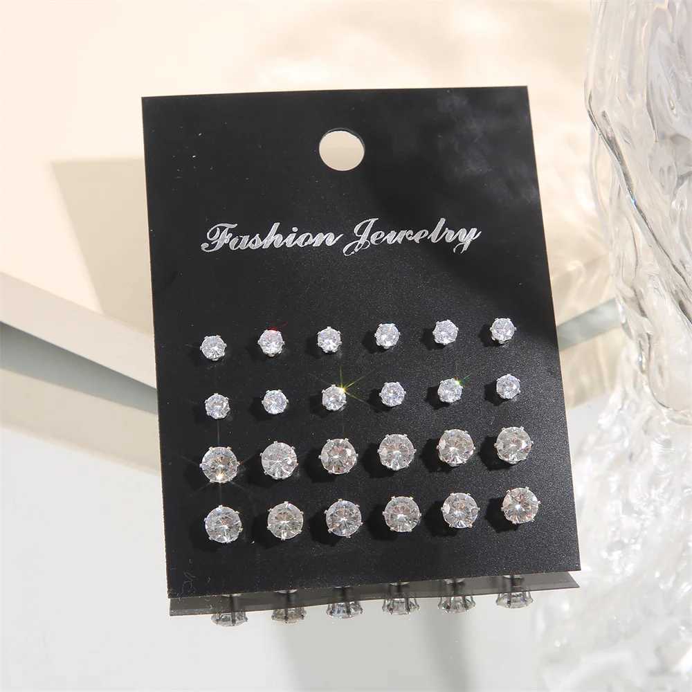12 pairs/set of crystal simulated pearl earrings set for womens jewelry accessories perforated ball stud earrings set W241023