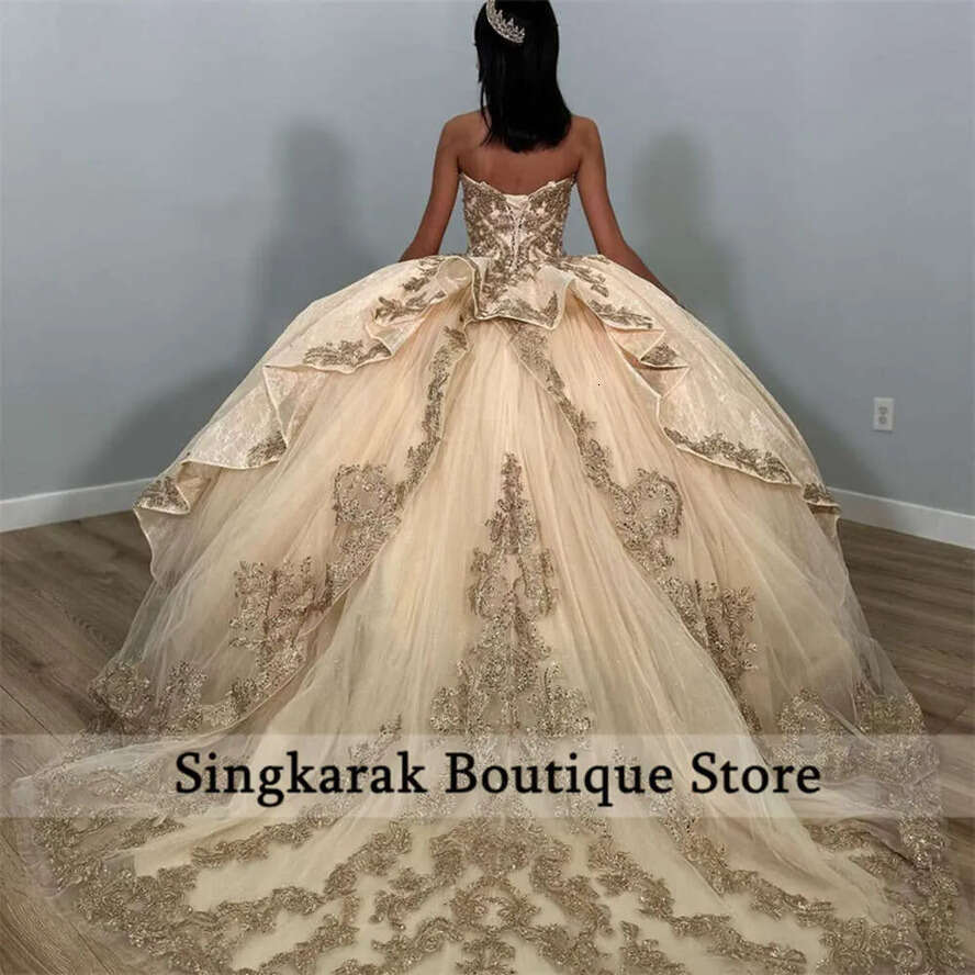 New Arrival Princess Champane Quinceanera Dresses Ball 2023 Sweet 16 Dress Crystals Lace Appliques Birthday 15Th Party Gown