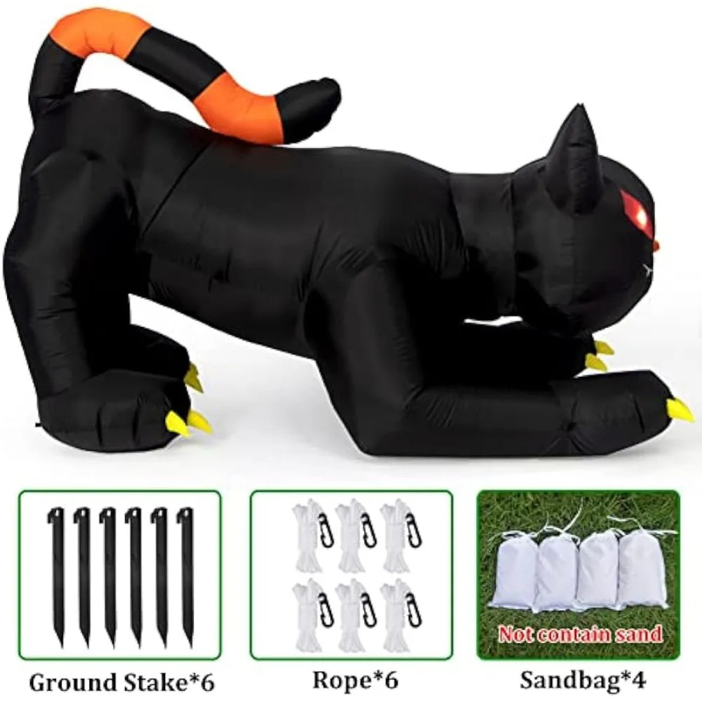 Halloween inflatable 1.8m black cat toy vibrating head ghost LED light indoor and outdoor courtyard inflatable decoration fun party display 241024