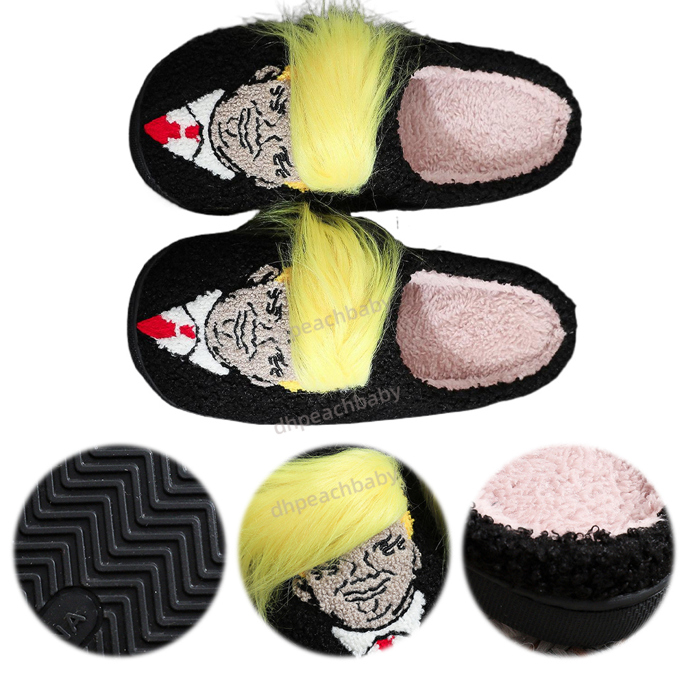 compaik Plush Wig Closed Toe Creative Warm Slip-on House Shoes Funny Thermal Slippers for Outdoor Indoor Bedroom