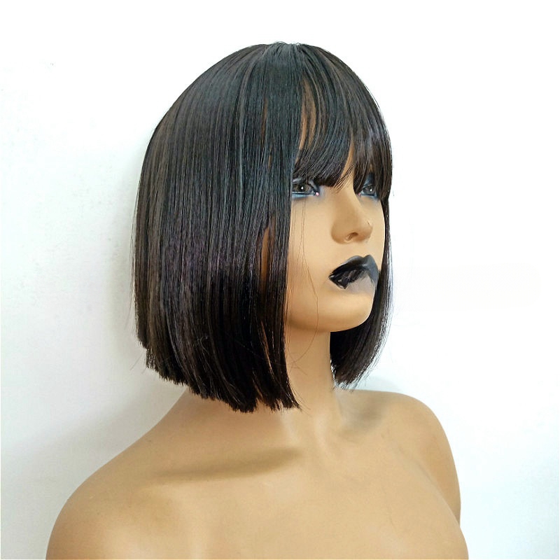 New wig female bangs short straight bobo hair tail one cut African wig