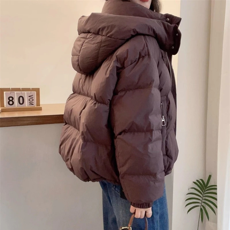 Women Korean Cotton Parkas Hooded Winter Oversize Coat Thick Warm Loose Puffer Jacket Female Solid Fashion Zipper Outwear 241017