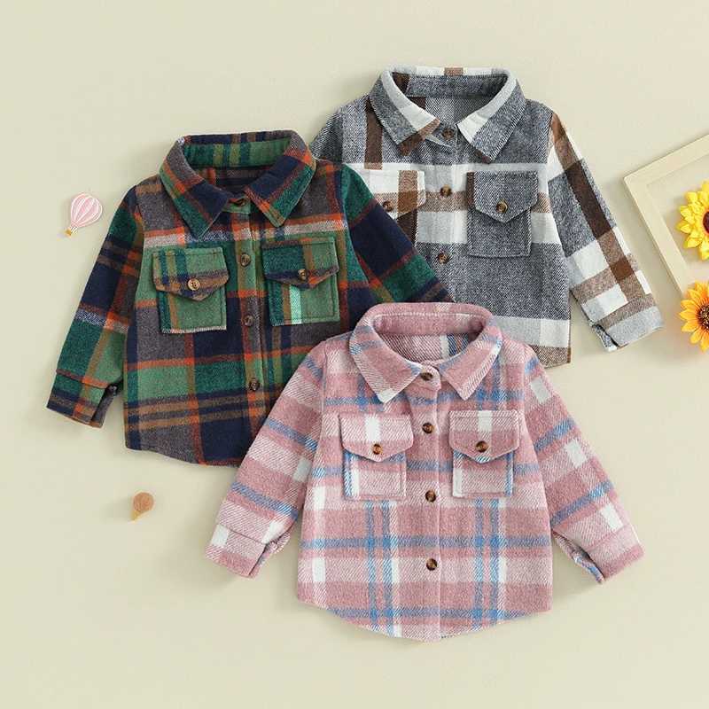 FOCUSNORM 0-4Y wool jacket for boys and girls in 3 colors long sleeved plain flannel button down sweater W241023