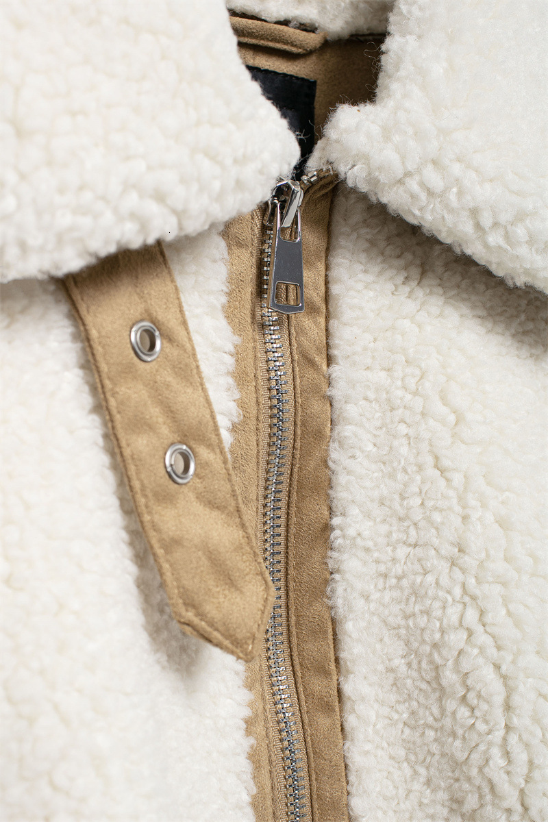 Womens Winter Faux Fur Coats Fleece Zip Up Sherpa Moto Jackets Trendy Warm Leather Patchwork Long Sleeve Sheepskin Outerwear