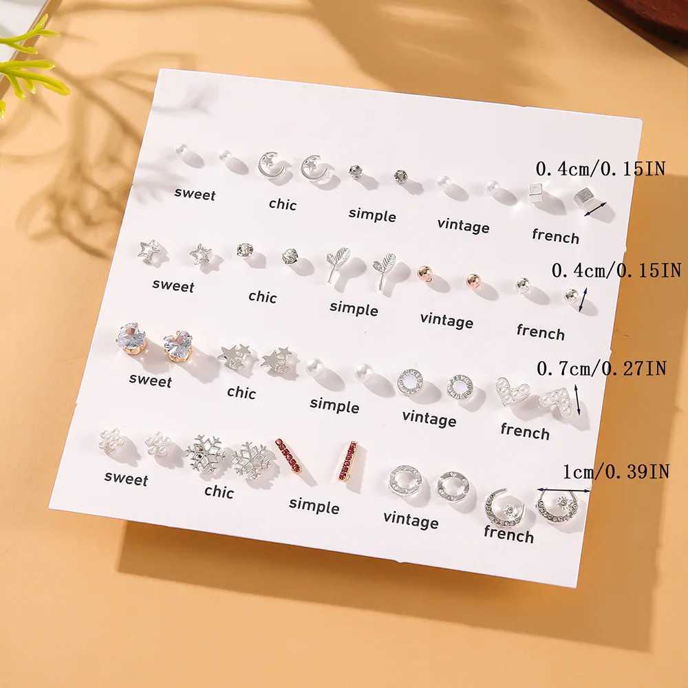 Cross-border Simple 20 Pairs of White Pearl Mini Stud Earrings Set Hollow Love Heart Snowflake Earrings for WomenX241023