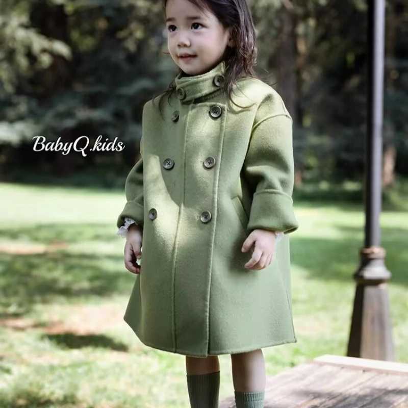Womens wool coat windbreaker 2023 green warm thick winter cotton youth coat childrens clothing W241023