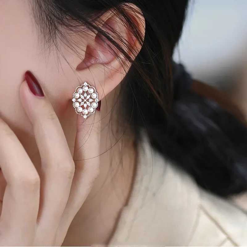 TKJ 925 Silver Needle Pearl Earrings for Women Retro Diamond Design Popular AccessoriesX241023