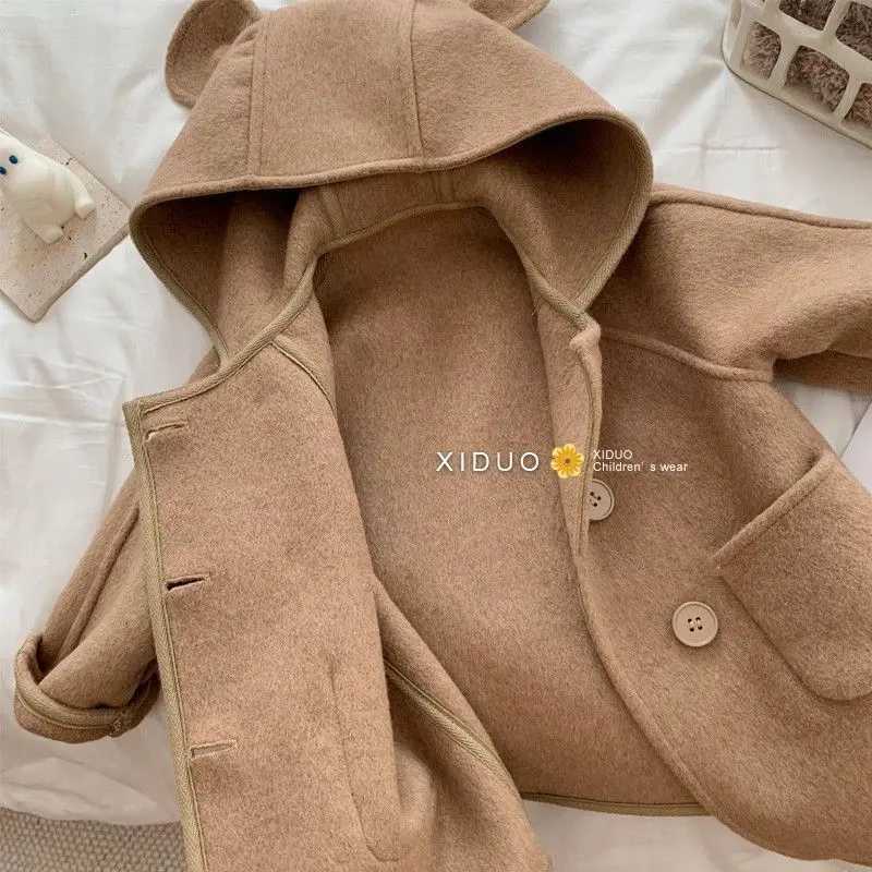 Girls wool coat jacket cotton coat 2023 dazzling warm thick velvet winter and autumn youth and childrens clothing W241023