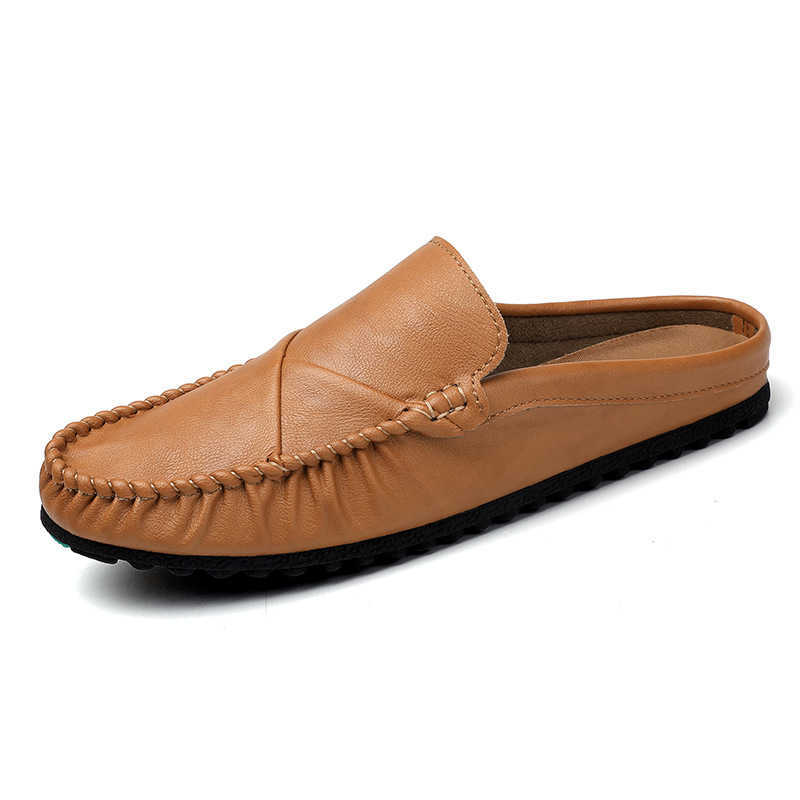 Men Dress Shoes Fitting Room Bean Shoes Mens Summer No Heel Half Dragged Mens Leather Shoes Mens Casual Shoes Lazy Shoes 241009