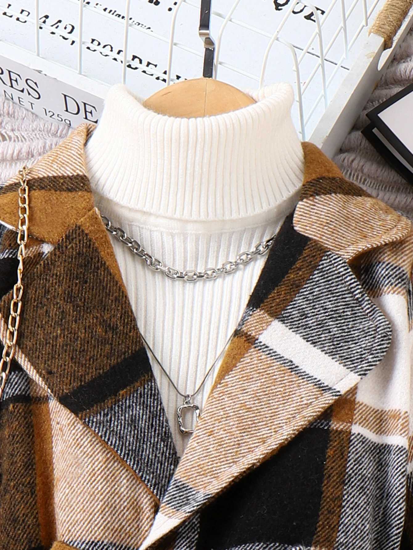 FOCUSNORM autumn and winter childrens wool jacket long sleeved lapel button plain weave work jacket W241023