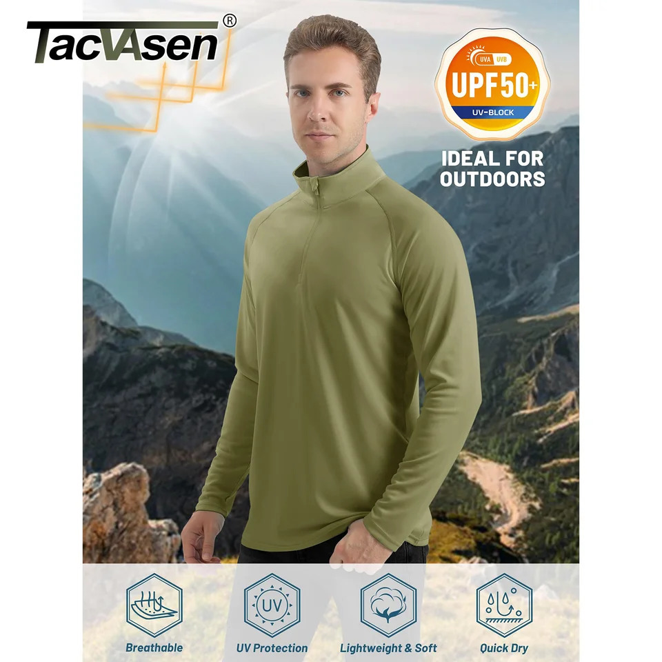 TACVASEN UPF 50Mens 1/4 Zipper UV Protective Long Sleeve T-shirt Fishing and Hiking Performance T-shirt Zipper Top 241024