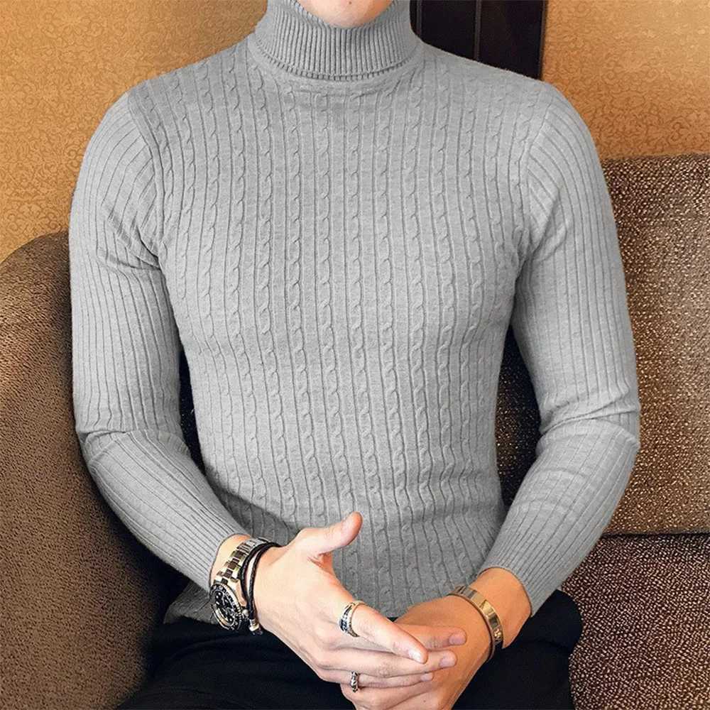 Autumn Winter Mens Turtleneck Pullovers Warm Solid Color Sweater Slim Pullover Men Knitted Sweater High Neck Thick Knitwear LX241024