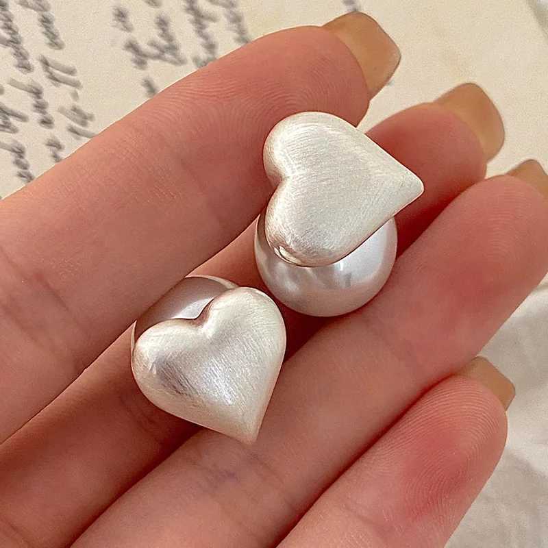 PONYKISS 925 Sterling Silver Pearl Wire Drawing Heart Stud Earrings for Women Cute Fine Jewelry Piercing Screw Ball AccessoriesX241023