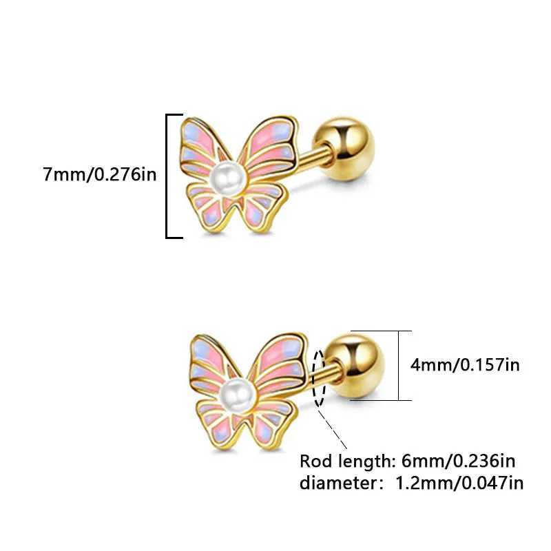 1 pair of stainless steel fashion All-match faux pearl blue-pink butterfly cartilage earrings piercing jewelry for womenX241023