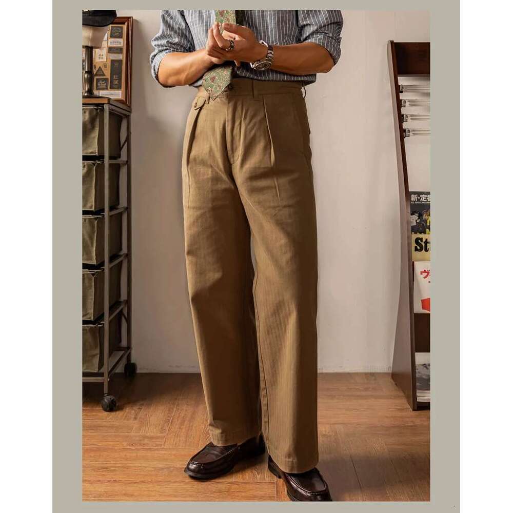 Red Tornado Men HBT Officer's High Rise Retro Uniform Wide Leg Straight Trousers Outdoor Camping Hiking Pants