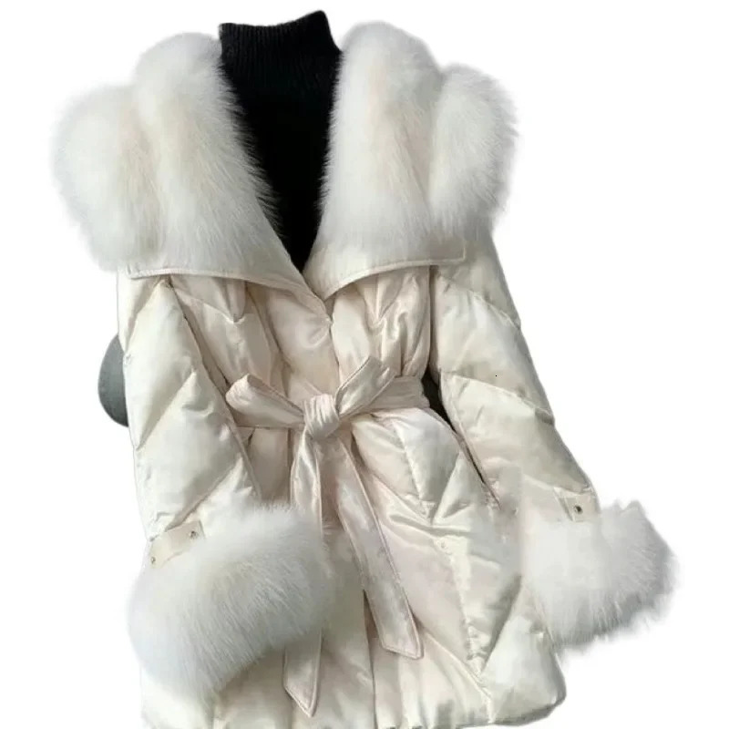 high-end down jacket womens imported fox fur shawl collar down jacket long fashionable warm slim fit fashionable jacket 241023