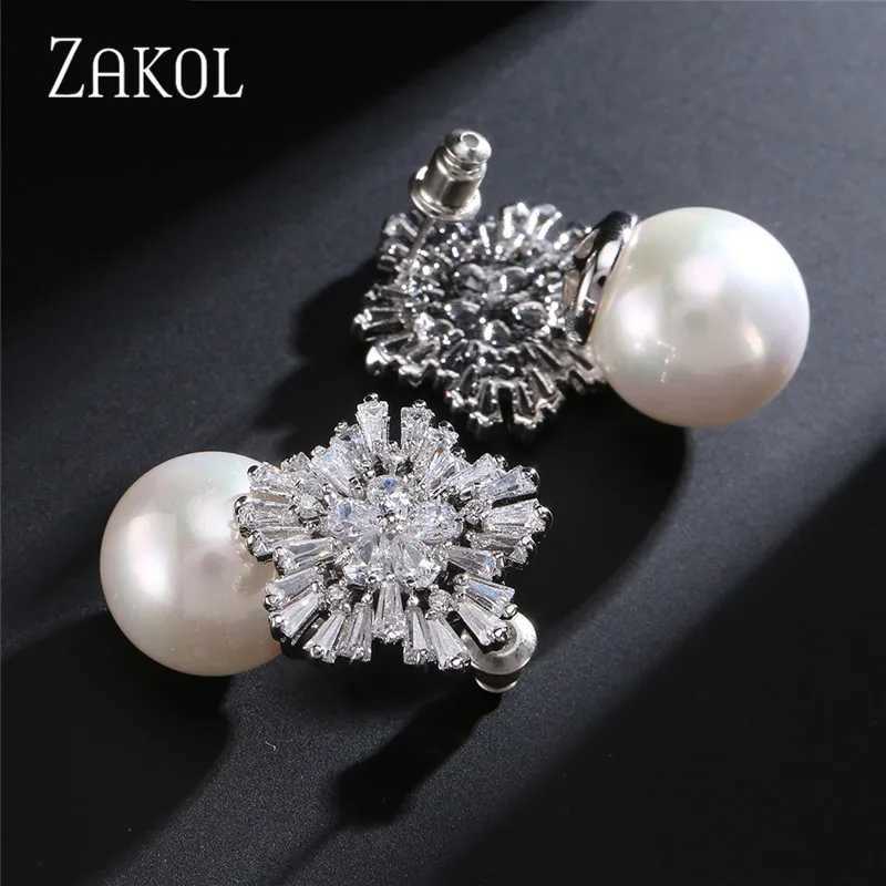 ZAKOL Korean Fashion Round Simulated Pearl Snowdrop Earrings Suitable for Elegant Women Cz Zirconia Bridal Jewelry EP075 W241023