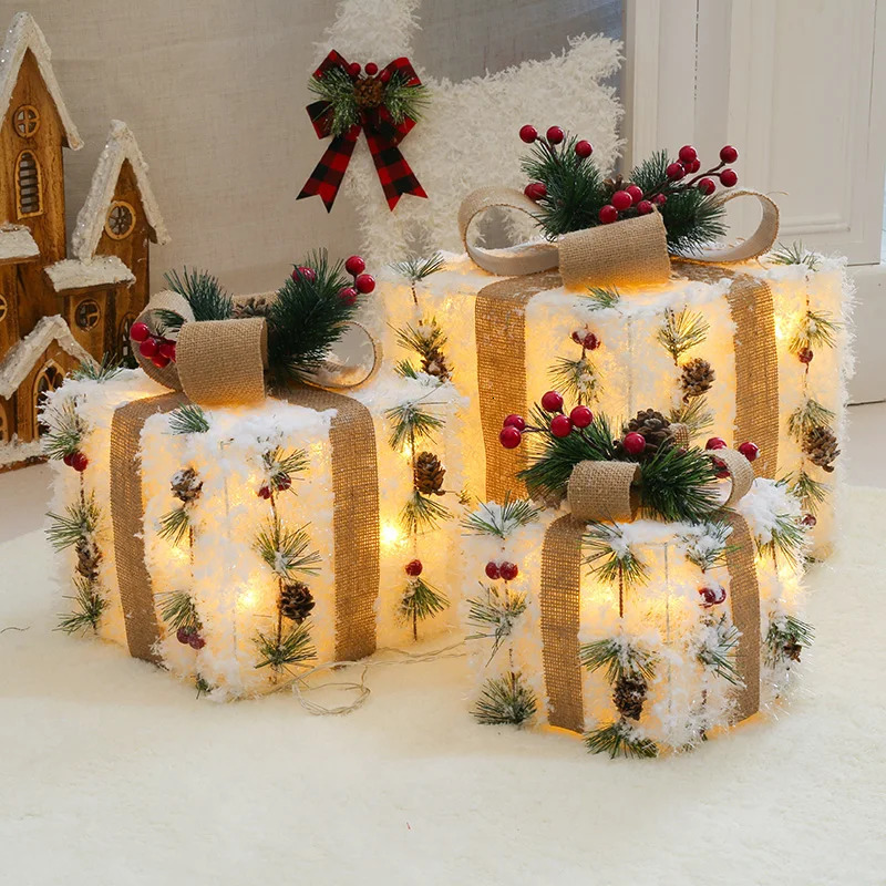 3pcs box LED three piece set family scene layout el window decoration gift props Christmas iron art navidad 241024