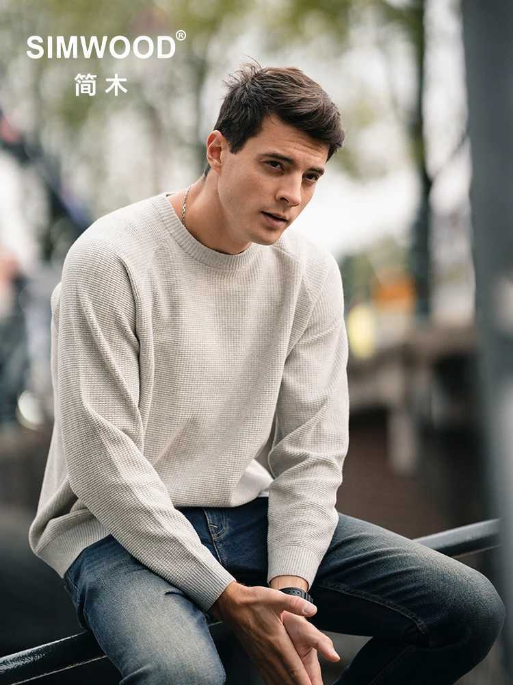 SIMWOOD 2024 Autumn Winter New Oversize Casual Crewneck Sweater Men Waffle Textured Long Sleeve Knitted Pullover LX241024
