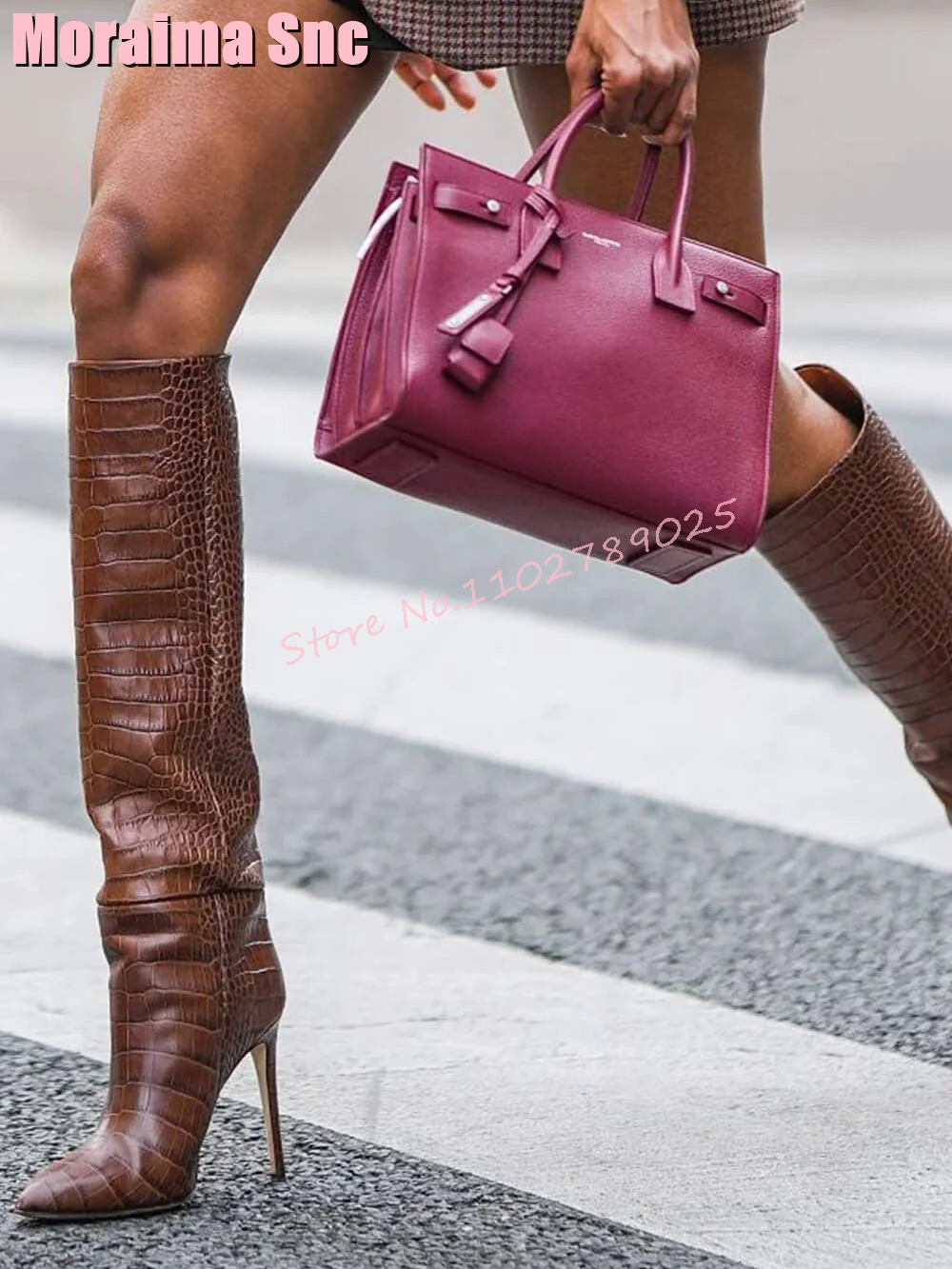 Knee High Pointed Stiletto Heel Slip On Women Long Boots Autumn Winter Fashion Sexy Brown Solid Concise Style 2024 Newest