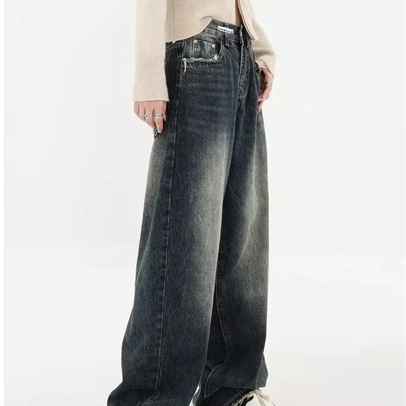 HOUZHOU Harajuku Y2K Baggy Jean Streetwear Retro Fashion Autumn High Waist Pants Loose Wide Leg Denim Trousers Female y241007