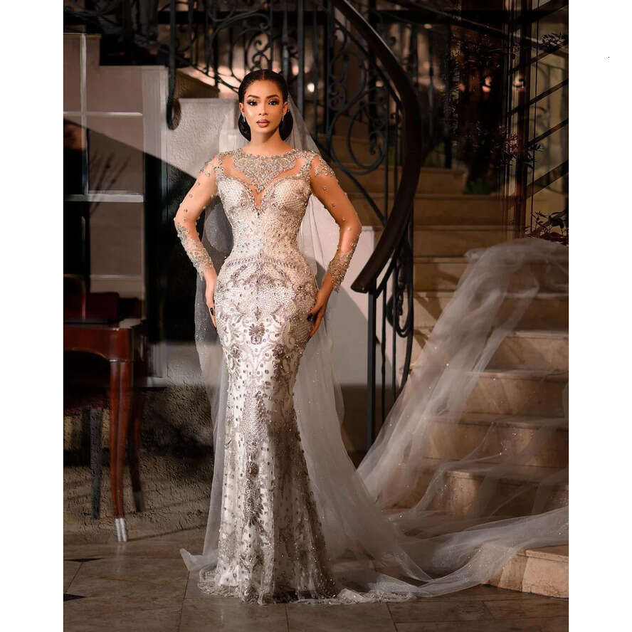 Urious Saudi Arabia Mermaid Wedding Dresses Scoop Neck Beads Bridal Gowns Custom Made Plus Size Crystal Formal Dress Robe De Soiree