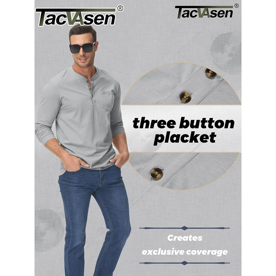 Takwasen high-quality cotton Henry T-shirt mens Henry collar long sleeved shirt spring and autumn casual shirt floral top mens T-shirt 241024