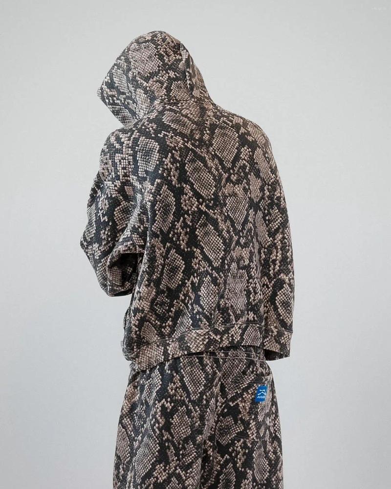 Men's Tracksuits Streetwear Sportswear Retro Hip Hop Snakeskin Pattern Oversized Hoodie 2 Piece Set Sweatshirt Mens And Womens