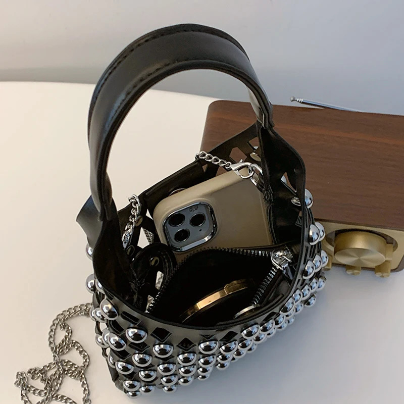 2 Pcsset Rivet n Bucket Crossbody Shoulder Bag Punk Style Pu Leather Handbag And Purse Black Brown bolsa feminina 241021