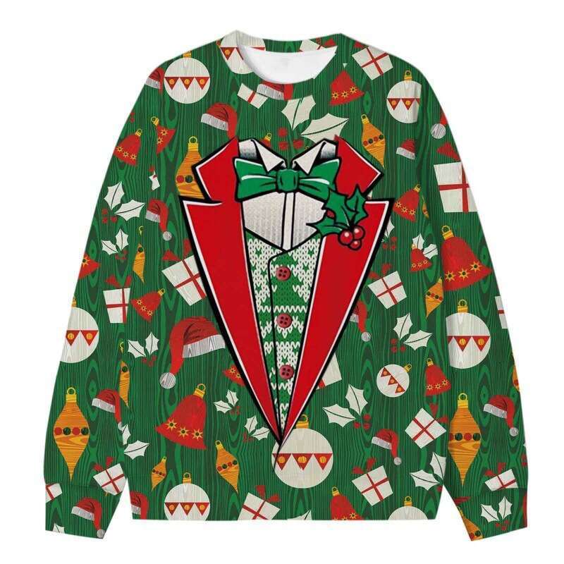 Cross border 2024 new Amazon men's hoodie Christmas 3D round neck creative funny printed top supports customization