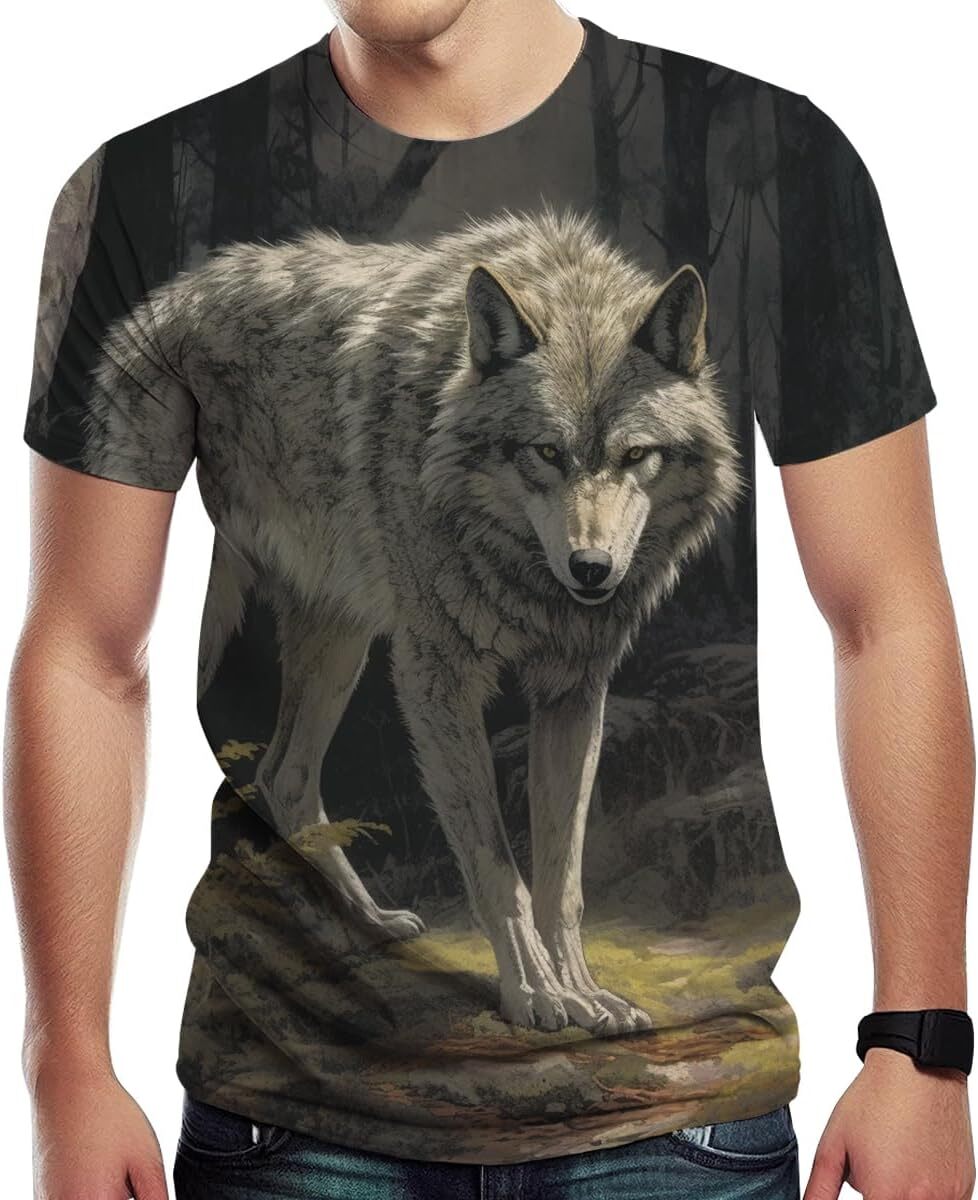Mens T shirt Men's Wolf Graphic Print Creative Novelty T-Shirt tee Casual tops summer clothes Breathable and stylish