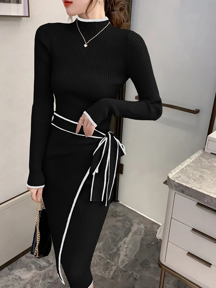 Womens Knitted Dress Autumn/Winter Slimming Lace Long Sleeve Bottom Sweater Dress Elegant and Fashionable Office Womens Tank Top 241024