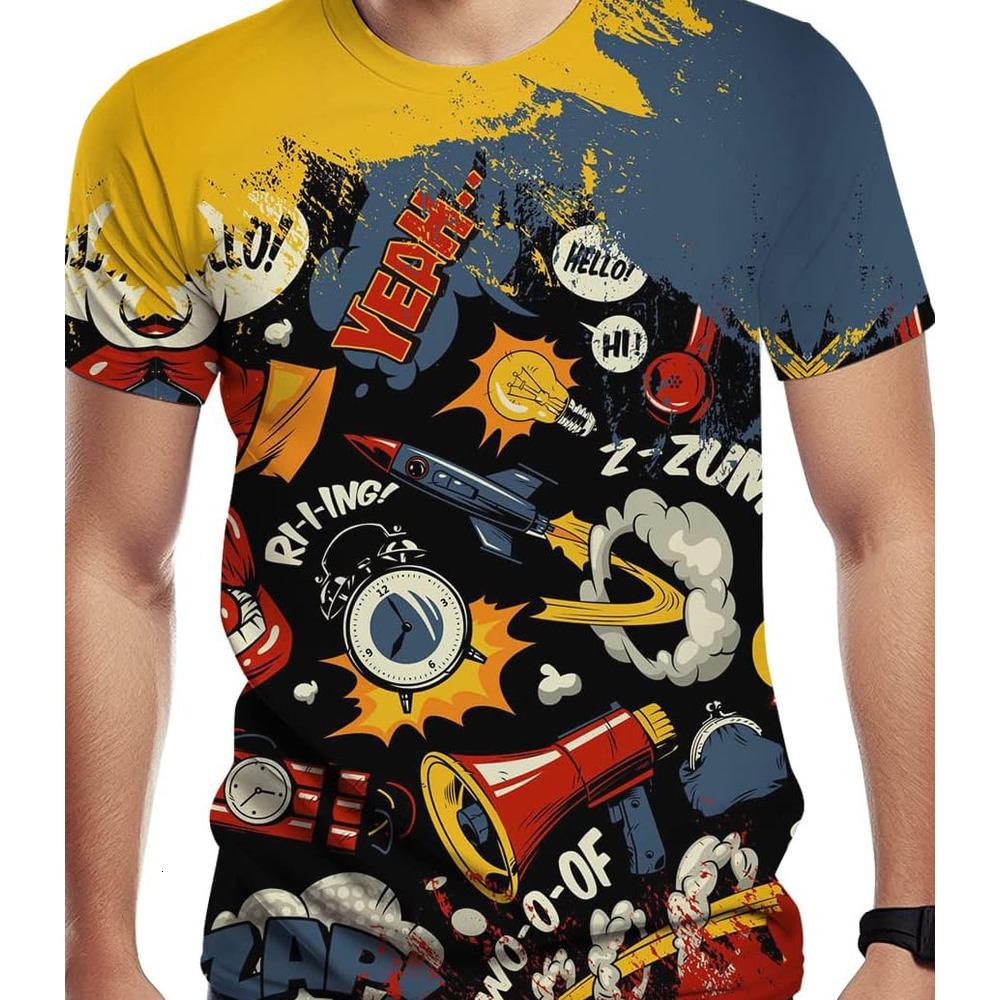 Mens T shirt Men's Cool T Shirt with Graffiti Graphic Print, Street Novelty Tee, Best Birthday Casual tops summer clothes breathable