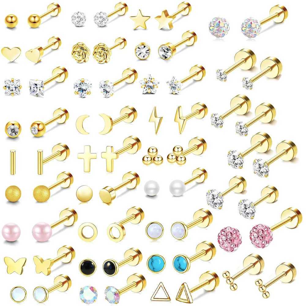 2PCS/Set Stainless Steel Gold Flower Cross Stud Earrings Suitable for Women Cute Mini Pearl Earrings Felt Perforated Jewelry W241023