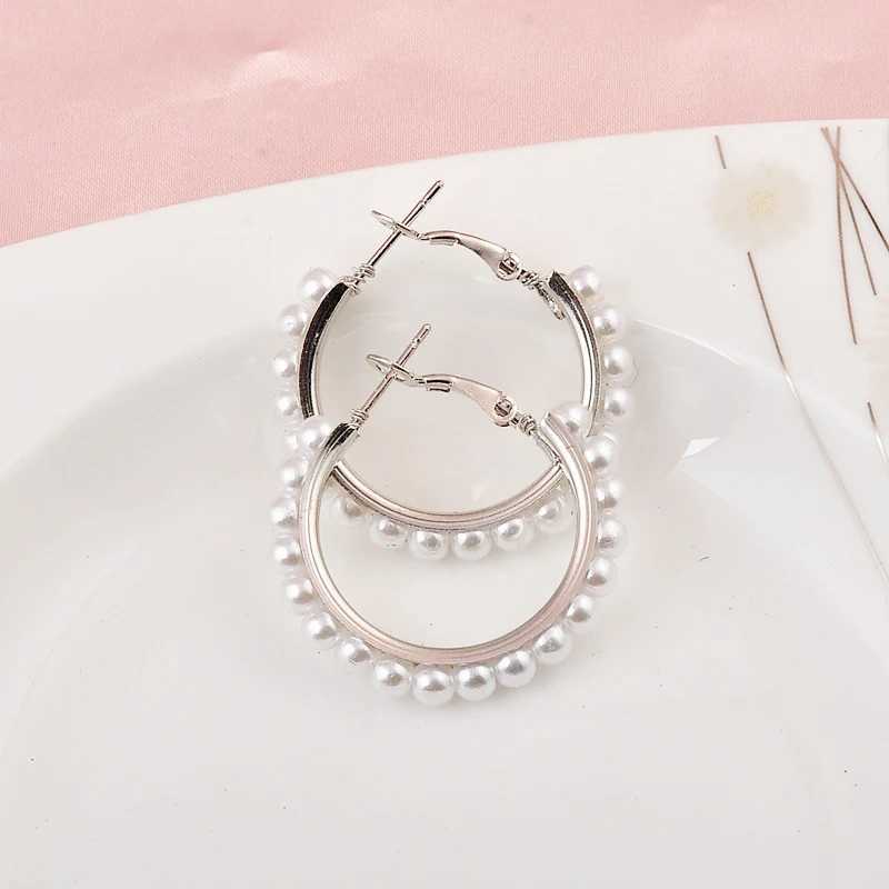 Exaggerated Imitation Pearl Ring Earrings Female Hip Hop Punk Metal Creative Geometric Ring Jewelry Accompany Girl Gifts W241023