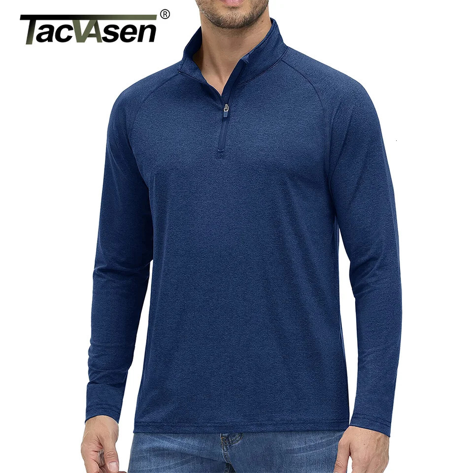 TACVASEN UPF501/4 zipper collar stain resistant UV top mens long sleeved sun/UV protection T-shirt runner T-shirt outdoor 241024