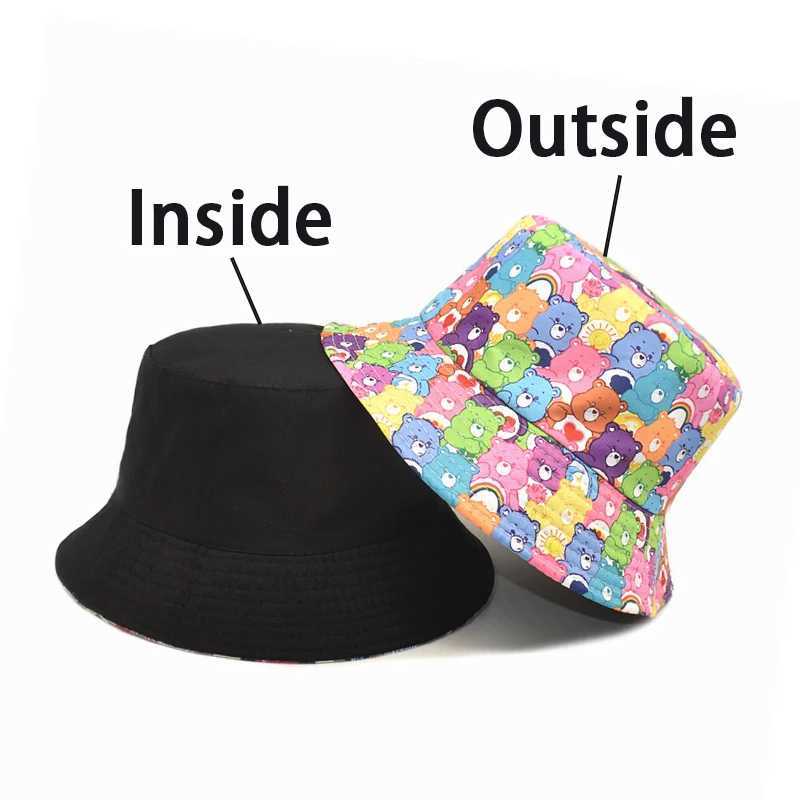 Bocca Cartoon Bear Bucket Hat with Colorful Cute Pattern Printing Fishermans Hat Double sided Panama Hat Mens Text Outdoor Travel X241023