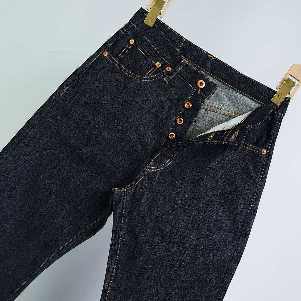 14Oz UNWASH Raw Original Indigo Blue Denim Jeans For Men Red Seedge 100% Cotton Classic C-55501 Loose Straight Pants Y2k 502