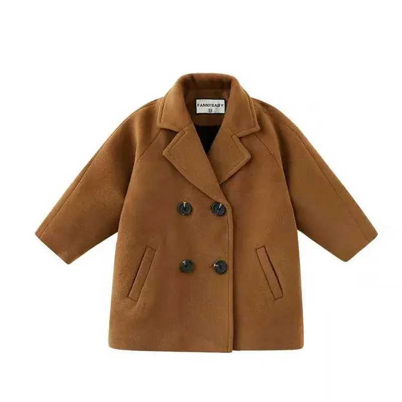Winter grid jacket for boys and girls wool double-layer baby boy trench coat lapel autumn childrens coat spring wool coat W241023