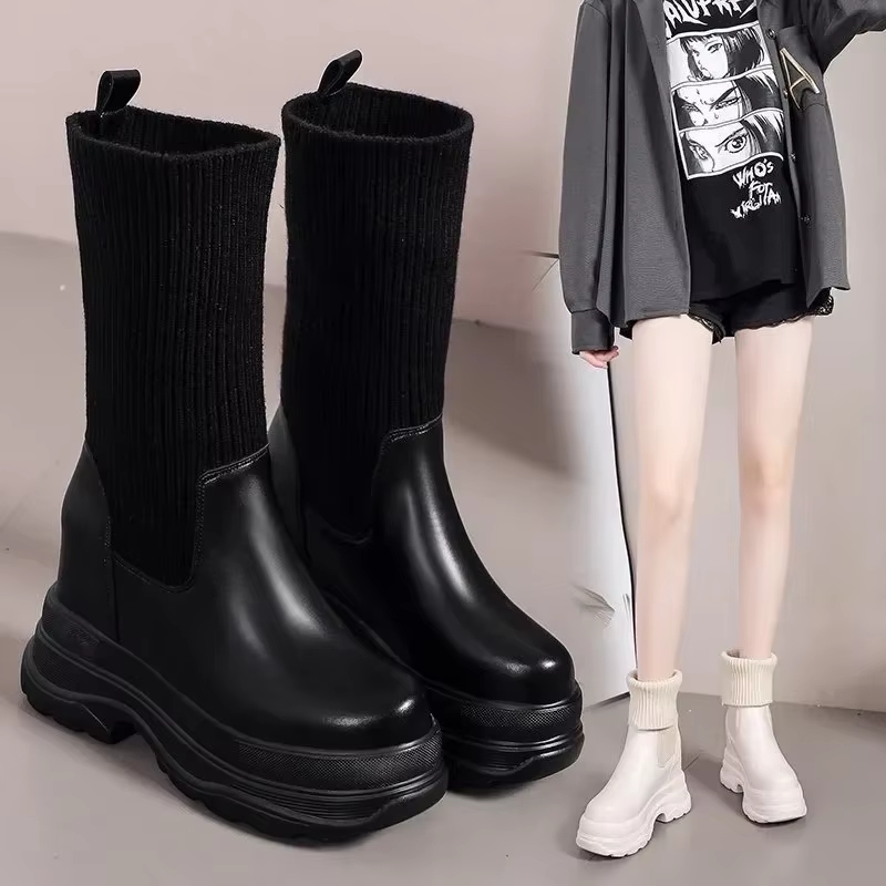 Womens French Increase 10Cm Martin Ankle Winter Shoes Warm Non-Slip Black And White Snow Designer Women's Lace-Up Boots