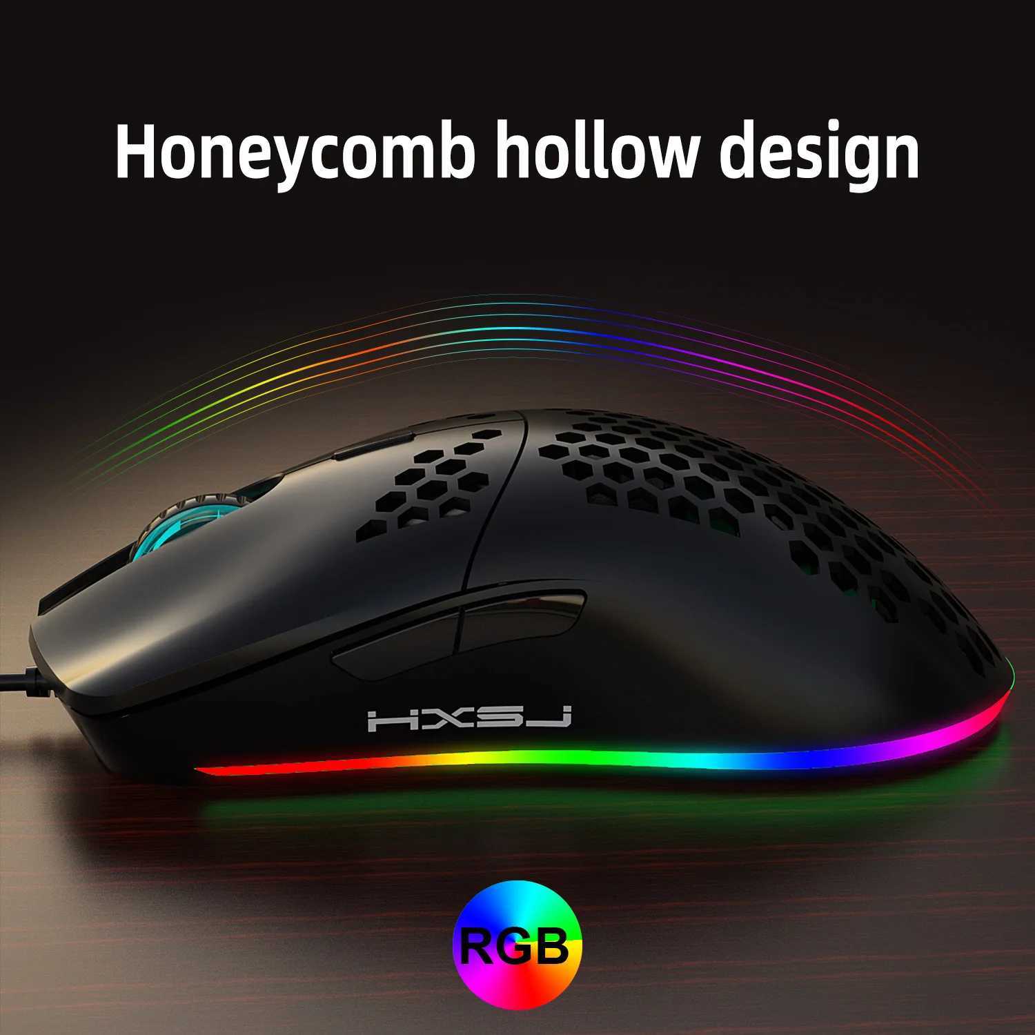 HXSJ J900 USB Wired Gaming Mouse RGB Gaming Mouse with Six Adjustable DPI Ergonomic Design for Desktop Laptop PC Computer OfficeLX241024