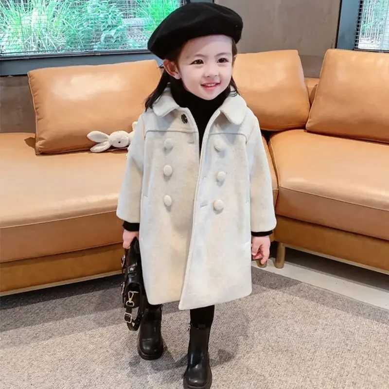 Double breasted womens wool coat autumn and winter trench jacket childrens clothing childrens coat birthday gift A06 W241023