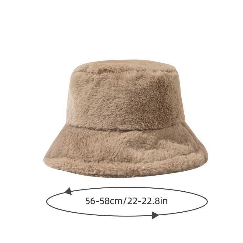 Soft winter plush warm bucket hat suitable for warm girls solid color foldable wide brown Panama hat outdoor windproof travel basin hat X2410231