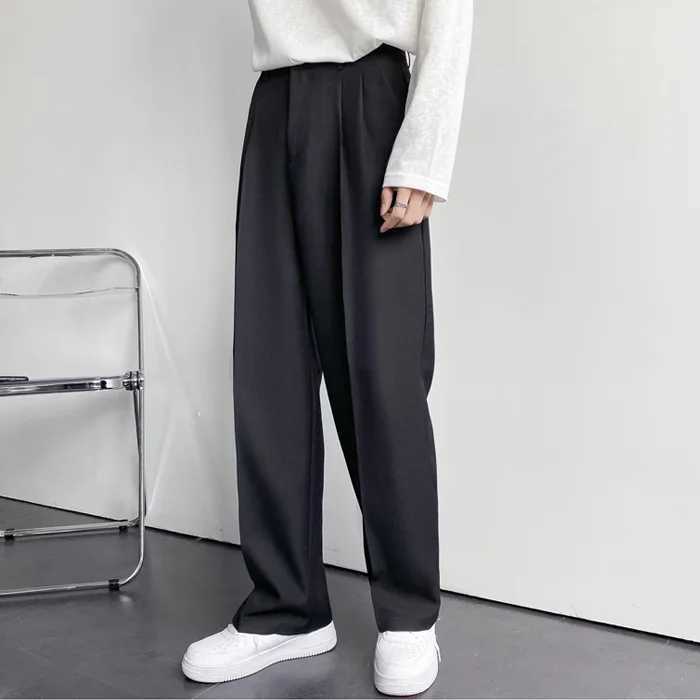 Japanese and Korean Men Thin Pendant Casual Dress Pants Men Ins Nine Points Loose Straight Leg Casual Wide Leg White Suit PantsX241023