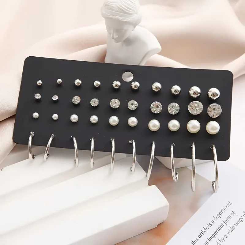 20 pairs of hot selling silver pearl zircon earrings set creative personality simple temperature earrings girl earrings W241023