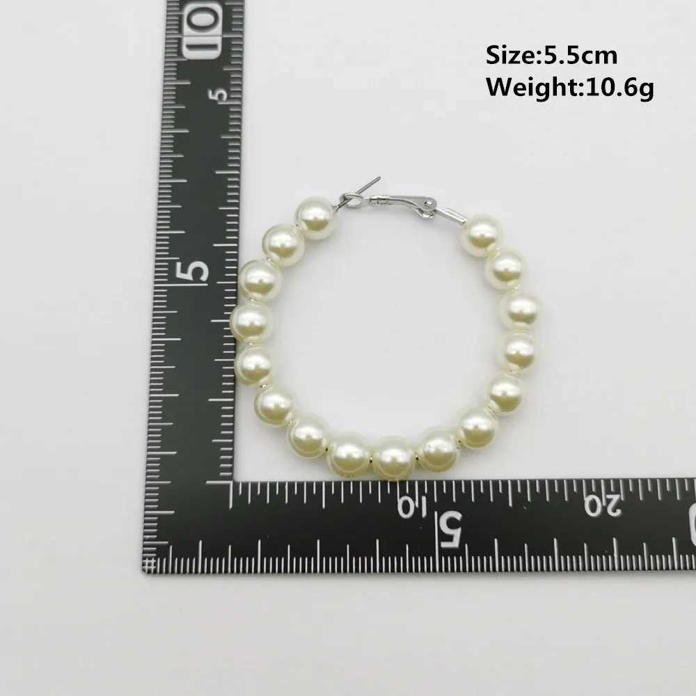 Womens elegant white pearl round ring earrings oversized pearl geometric earrings fashionable jewelry W241023