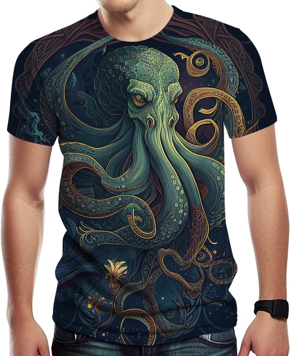 Mens T shirt Men's Novelty T Shirt,Octopus Graphic in Front and Back tee Casual tops summer clothes trend Fashionable and cool